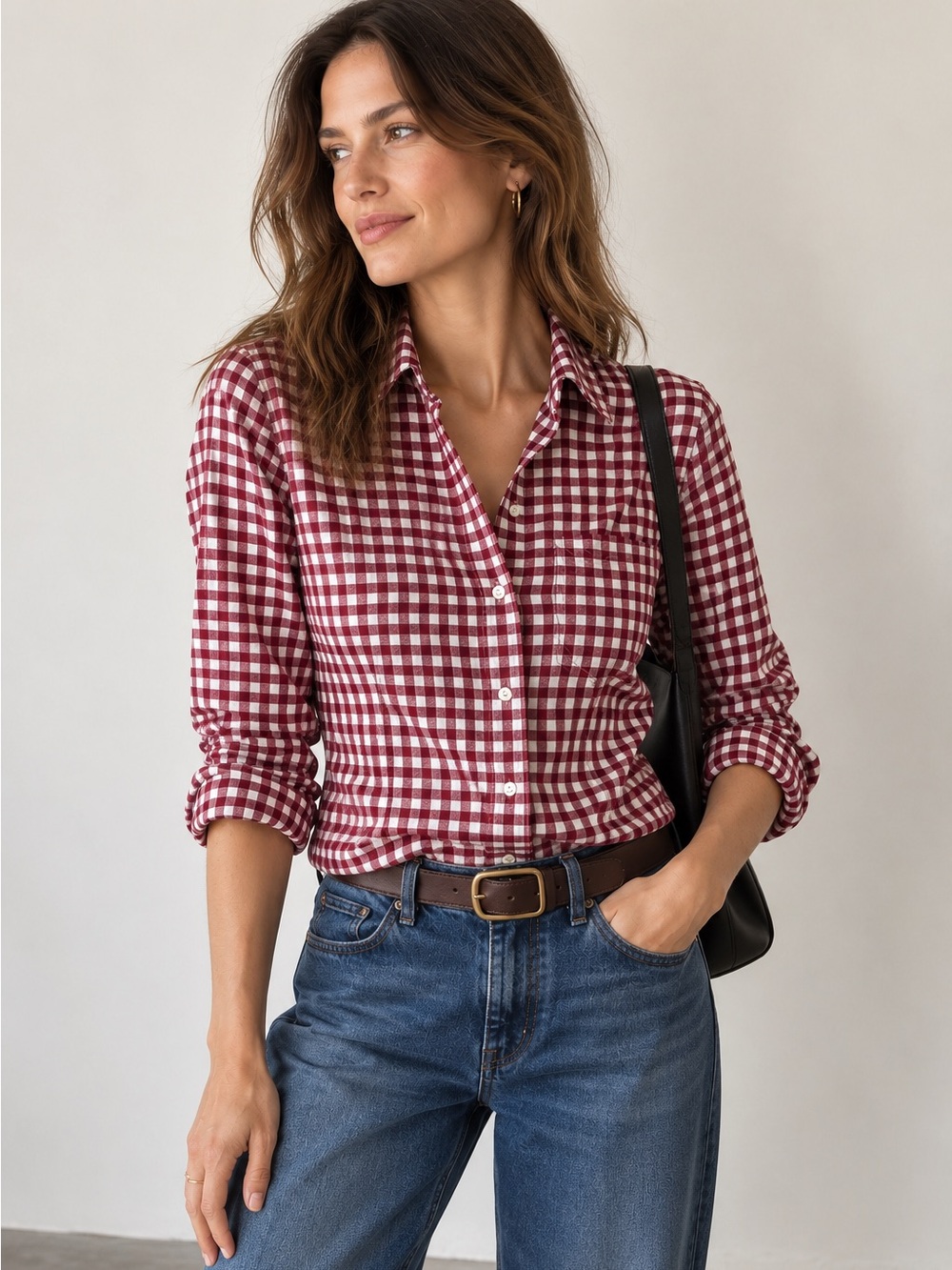 J. Crew Button-Front Flannel Gingham Shirt - Red & White XS